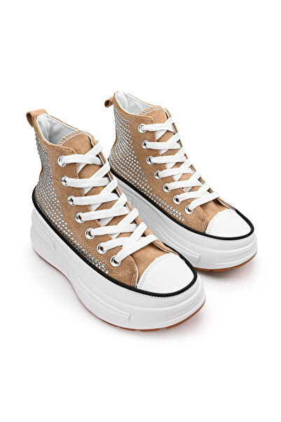 Tmall High-top sneakers with pebbles on the flatform sole, 1251, Khaki