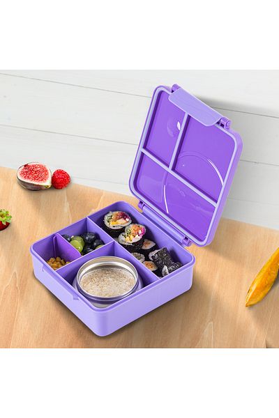 Eazy Kids مجموعة صندوق غداء جامبو بينتو مع وعاء طعام فولاذي، وحقيبة ثلج، وحقيبة غداء معزولة - أرجواني