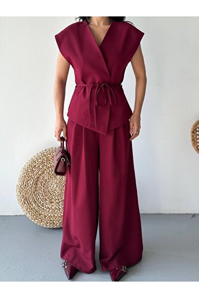 Ekim Store بدلة بليزر مزدوجة برباط على شكل حبل غير متماثل