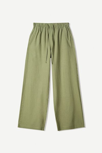 Bershka Linen blend trousers with an elasticated waistband