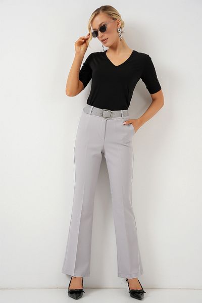 Bigdart 6538 Belted Wide Leg Trousers - Gray