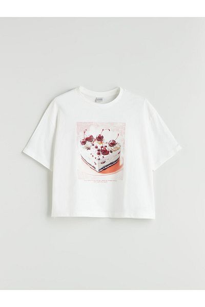 LC Waikiki Ecru Crew Neck Girl's T-Shirt