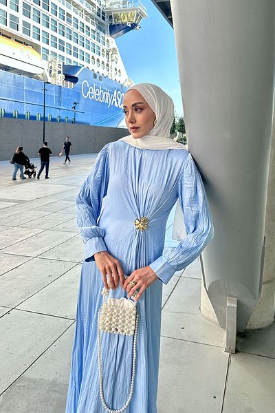 LOCCO Rochie de damă cu crăpături bronșice în față albastră
