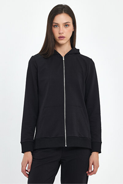 VENA Φούτερ Gwen με φερμουάρ με σχισμή στο πλάι - ΜΑΥΡΟ