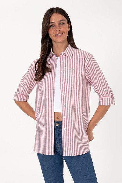 U.S. Polo Assn. Women's Cherry Striped Long Sleeve Tunic Shirt 50306405-Vr223