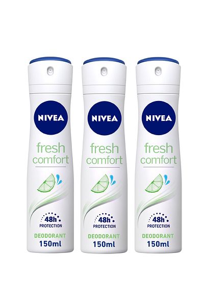 NIVEA Fresh Comfort Antiperspirant Spray for Women, 48H Protection, 150ml, Pack of 3