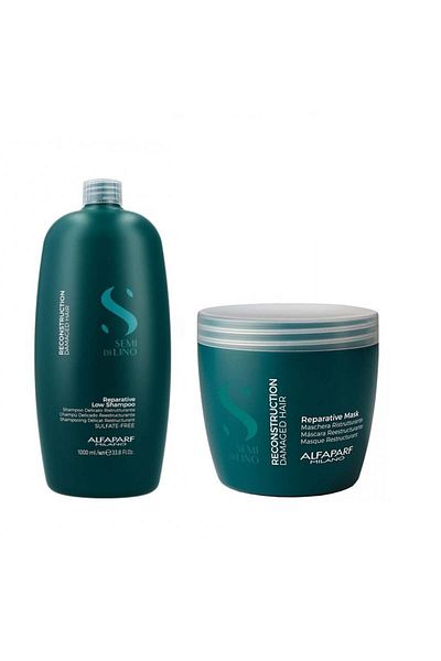 Alfaparf Milano Set de reconstrucție Alfaparf Semi Di Lino cu șampon 1000 ml + mască 500 ml, Set