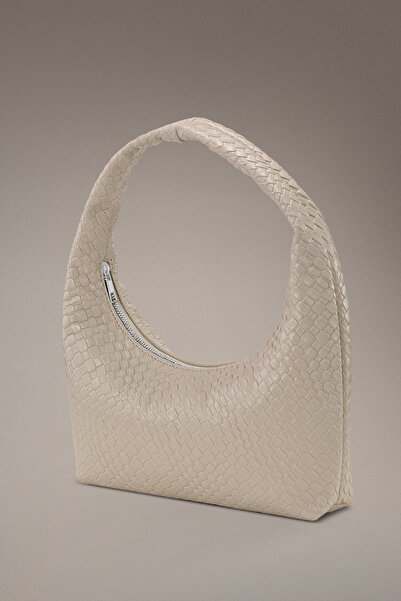 Housebags Krem Örgülü Urban PU Deri Omuz Çantası 277