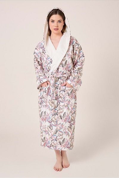 VEVİEN HOME Fiore Patterned Digital Printed Hooded Bathrobe