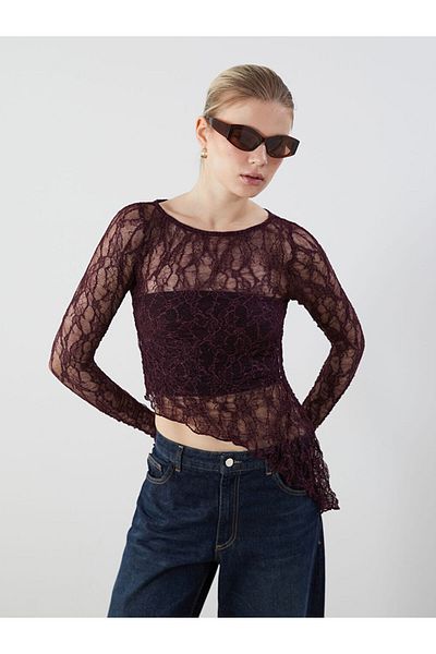 LC Waikiki Plum Crew Neck Ruched Blouse