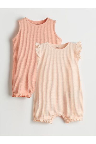 LC Waikiki Pink Textured Baby Girl Combed Cotton Jumpsuit 2-Pack