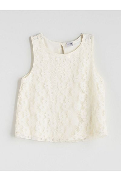 LC Waikiki New Season Crew Neck Lace Λεπτομερής Παιδική Μπλούζα για κορίτσια - S5MA71Z4