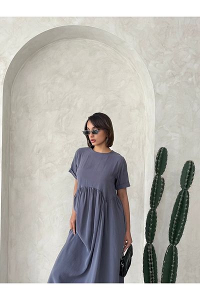 Miss Prova Short Sleeve Waist Stitching Detail Summer Long Dress Misselb9360