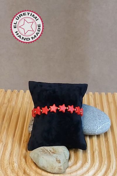 Uretti - Özlem 9422 8944 Handmade Star Motif Crimping Coral Natural Stone Women's Bracelet -