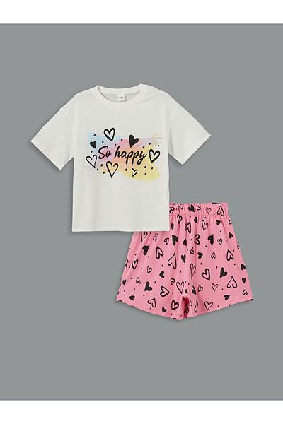LC Waikiki New Season Crew Neck Girls' Shorts Pajama Set - S5Cf98Z4