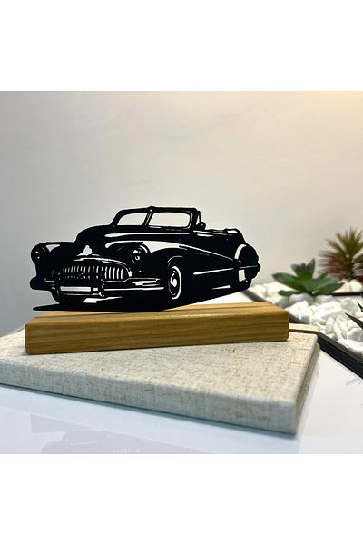 OEM "Elegance '50s" decoration with natural wood base, 9 cm, black, 3D printed