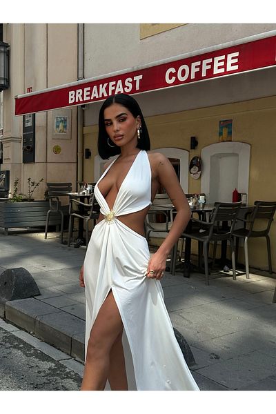 Friday Mood Γυναικείο Μάξι Φόρεμα με λεπτομέρεια κοσμήματος