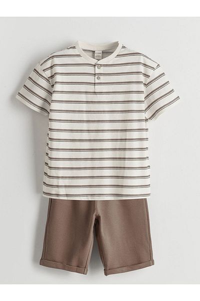 LC Waikiki Lcw Striped Boys T-Shirt and Shorts 2-Piece