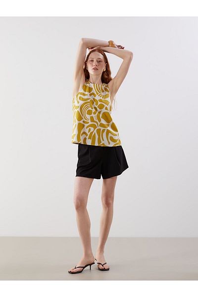 LC Waikiki Sari Beli Elasticated Crepe Women's Pleated Shorts