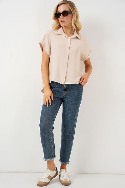 Bigdart Women's Oversize Short Sleeve Shirt 20322 - Cream