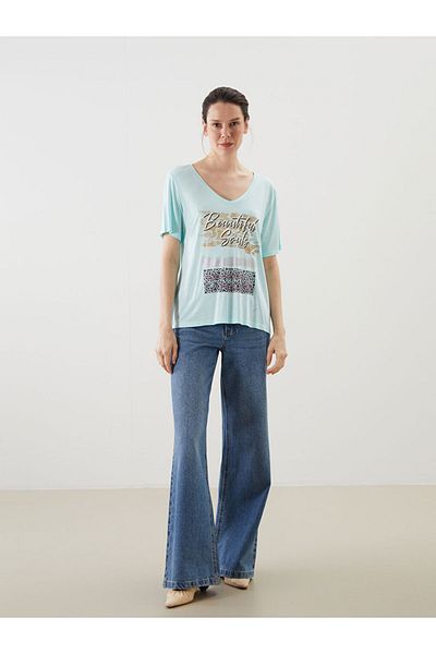 LC Waikiki New Season V-Neck Printed Women's T-Shirt - S5Kr14Z8