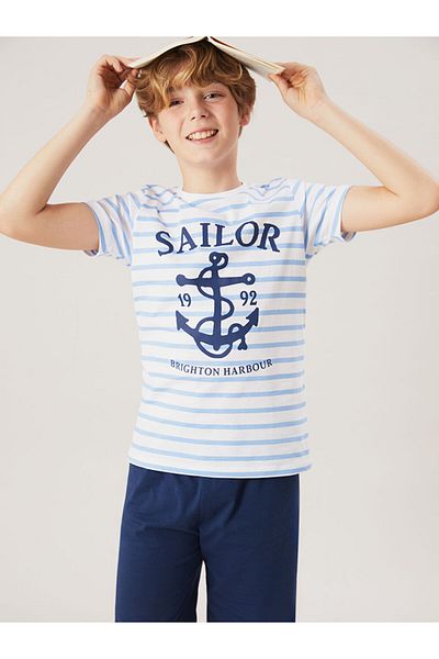 LC Waikiki New Season Crew Neck Boys' Shorts Pajama Set