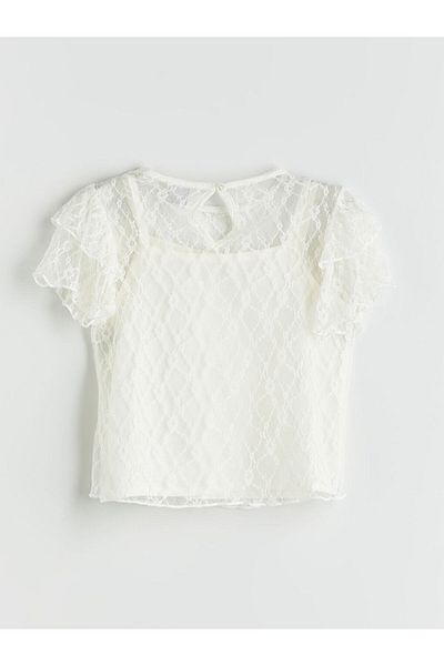 LC Waikiki New Season Crew Neck Lace Λεπτομερής Παιδική Μπλούζα για Κορίτσια - S5M163Z4