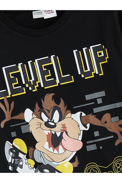 LC Waikiki Black Crew Neck Tasmanian Devil Printed Boys' T-Shirt