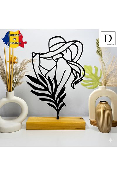 OEM "Mysterious Grace" decoration with natural wood base, 21 cm, black, 3D printed