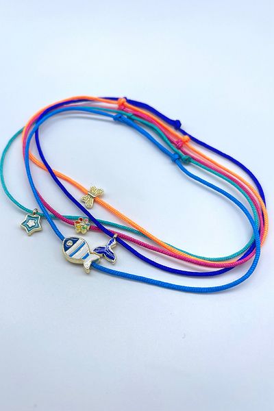 Concept HuBuTU Minimal Fish Tail Flower Star Dragonfly Figured Cheerful Summer Red Rope Anklet Set (5 Pieces)