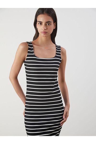 LC Waikiki Lcw U-Neck Striped Bodycon Dress Fast Fashion