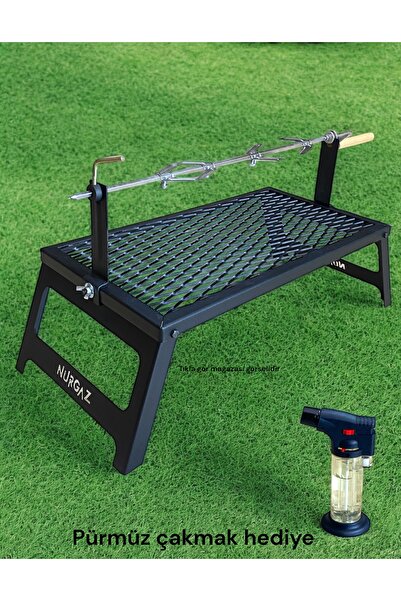 NURGAZ Çevirmeli ateş üstü ızgara kamp piknik portatif ızgara demiri katlanır çantalı Pürmüz çakmak