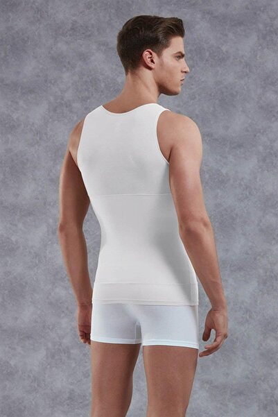 NazikEndam Ανδρικό βαμβακερό μπλουζάκι μεγάλου μεγέθους εφέ σύσφιξης Dore anse 5950P Λευκό