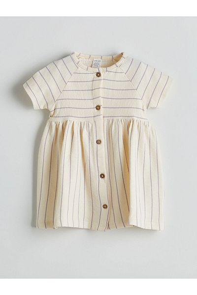 LC Waikiki Lilac Striped Baby Girl Combed Cotton Dress
