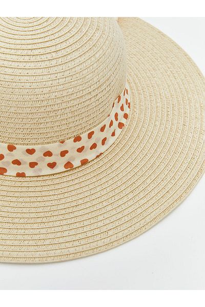 LC Waikiki New Season Heart Patterned Straw Girl's Hat - S5I207Z4