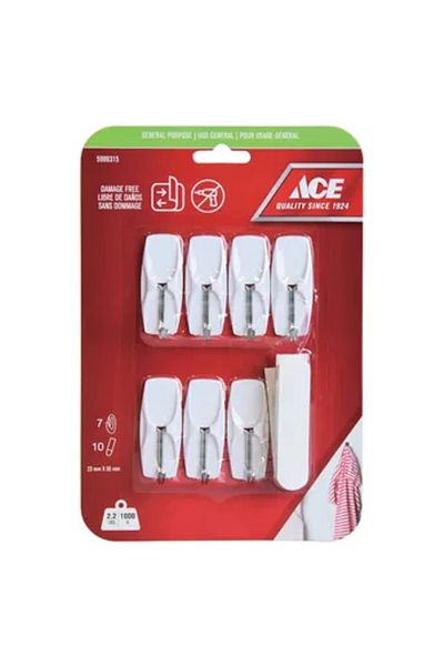 ACE Adhesive Hook Pack (7 Pc., 2.3 x 5.5 cm, White)