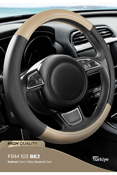 wimbledon Eco Oto Geçmeli Direksiyon Kılıfı - Deri / Delikli Deri Siyah Bej