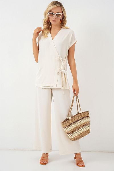 Bigdart Women's Short Sleeve Lace-Up Ayrobin Double Suit 6741 - Cream