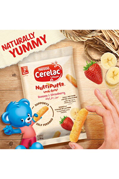 Cerelac Nestle Cerelac Banana & Strawberry Nutri Puffs 28 g Nutritious Crunchy Snack for Babies