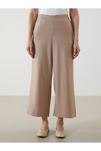 LC Waikiki Stone Beige Wide Leg Women's Trousers with Elastic Waist