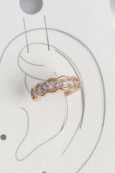 Celira Brass Gold Color Zircon Stone Women's Cartilage Earrings