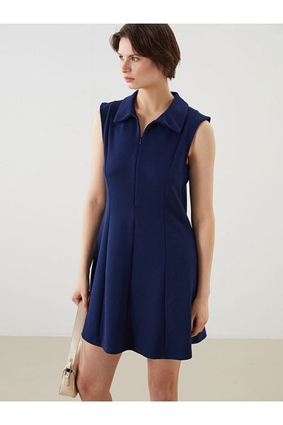LC Waikiki Navy Blue Polo Neck Mini Dress