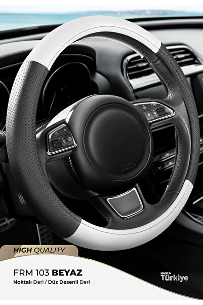 wimbledon Eco Oto Geçmeli Direksiyon Kılıfı - Deri / Delikli Deri Siyah Beyaz