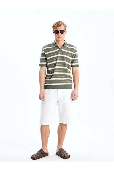 LC Waikiki Beige Polo Neck Striped Men's T-Shirt