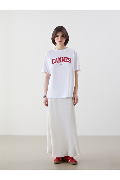 LC Waikiki Tricou oversize pentru femei cu imprimeu Cannes sezon nou - S5O300Z8