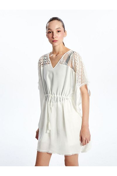 LC Waikiki New Season V-Neck Lace Detail Beach Dress - S54243Z8