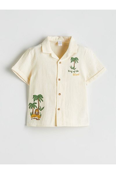 LC Waikiki Beige Embroidered Boy's Shirt and Shorts 2-Piece