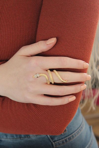 Celira Adjustable Gold Color Zircon Stone Snake Ring