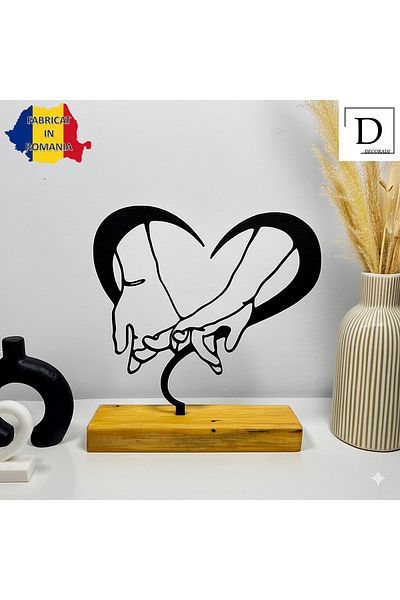 OEM "United in Love" decoration with natural wood base, 16 cm, black, 3D printed