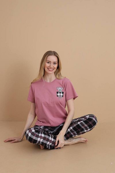 dealp Women's Pink Printed 100% Cotton Printed Short Sleeve Pocket Summer Pajama Set